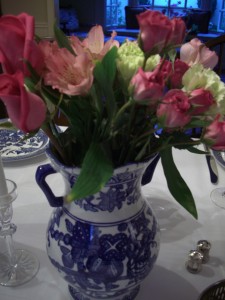 blue and white table